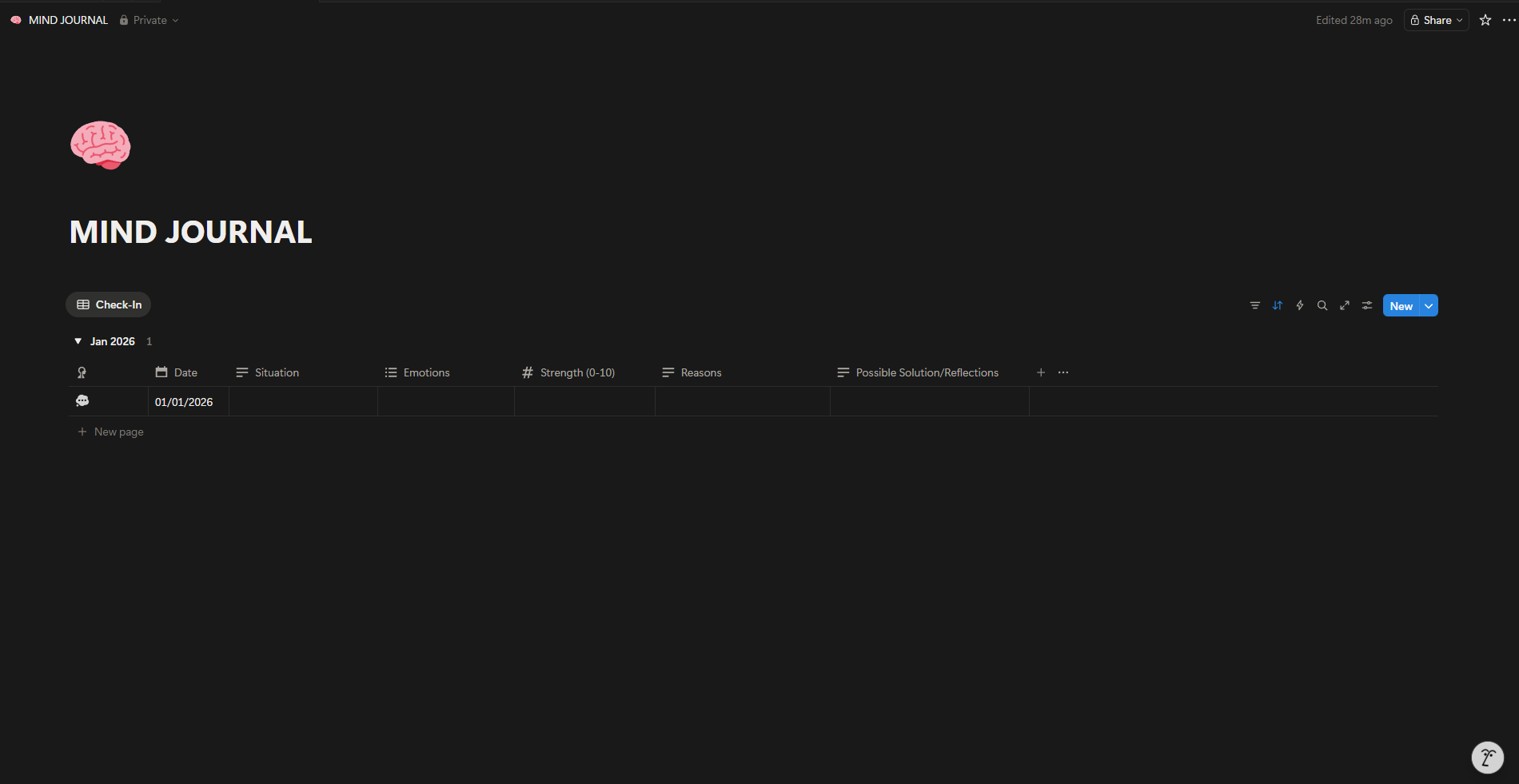 Mind Journal Notion template screenshot